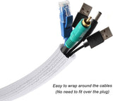 Cable Sleeve - 2m - Diameter 19MM - Cable Management - Braided Cable Sheathing - Cable Protector - Stretchable - Cuttable - PET - White - For TV / Computer / Home Theater / Engine Compartment - 45-Degree Angle