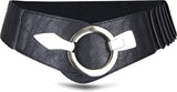 Wide Women's Belt - Women's Belt - Waistband - Belt - Elastic Cinch Belt - Black - Leather - Double Ring Buckle - Dress Accessory - Fashion Crochet Belt - Length: 80-95 cm, Width: 6 cm - for dresses coats