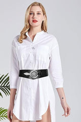 Wide Women's Belt - Women's Belt - Waistband - Belt - Elastic Cinch Belt - Black - Leather - Double Ring Buckle - Dress Accessory - Fashion Crochet Belt - Length: 80-95 cm, Width: 6 cm - for dresses coats