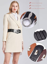 Wide Women's Belt - Women's Belt - Waistband - Belt - Elastic Cinch Belt - Black - Leather - Double Ring Buckle - Dress Accessory - Fashion Crochet Belt - Length: 80-95 cm, Width: 6 cm - for dresses coats - Side View