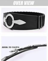 Wide Women's Belt - Women's Belt - Waistband - Belt - Elastic Cinch Belt - Black - Leather - Double Ring Buckle - Dress Accessory - Fashion Crochet Belt - Length: 80-95 cm, Width: 6 cm - for dresses coats