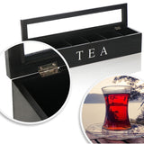 Tea box - Tea box 6 compartments - Wooden tea box - Suitable for loose tea - Black
