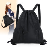 One-piece backpack - Drawstring backpack - Large capacity - Lightweight - Separate compartments for wet and dry items, sports backpack - Suitable for travel and fitness - Black - Front View