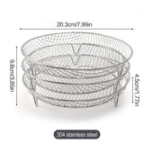 Multi-layer air fryer rack (3 round layers) - Air fryer baking pan - Air fryer grid - 304 stainless steel - Safe to use in air fryers, steam ovens, regular ovens and dishwashers - Low Angle