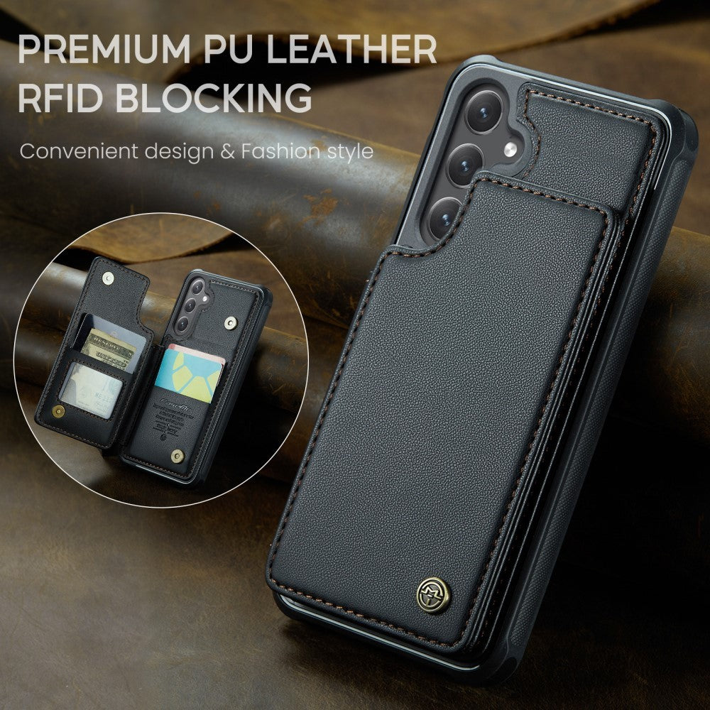 Compatible with Samsung Galaxy S25 Case with RFID Protection and Stand in Black