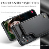 Compatible with Samsung Galaxy S25 Case with RFID Protection and Stand in Black - Rear View