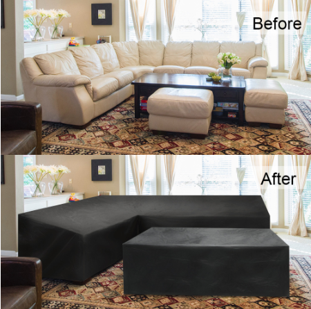 12 Sizes L-Shape All-Weather Cover Waterproof Rattan Corner Furniture Protector Garden Patio Outdoor Sofa Cover Dust Cover270*200*82cm