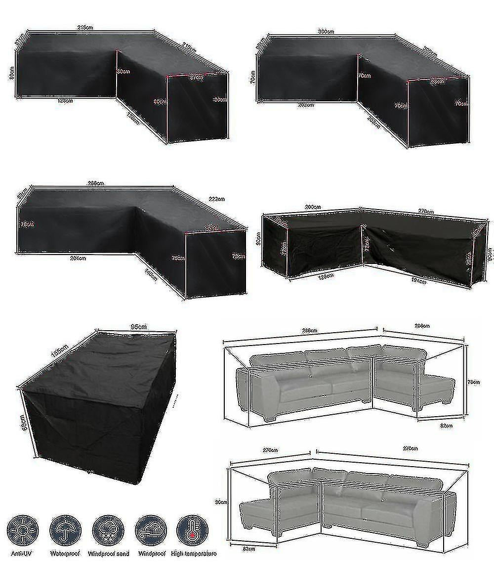 12 Sizes L-Shape All-Weather Cover Waterproof Rattan Corner Furniture Protector Garden Patio Outdoor Sofa Cover Dust Cover215*215*87cm