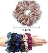 Velvet Scrunchie for Thick Hair Extra Large Soft Ponytail Holder 6 Pack - Side View