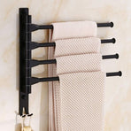 Swivel towel rack wall mounted bathroom towel holder rotating rack space saving 4 arms black