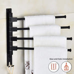 Swivel towel rack wall mounted bathroom towel holder rotating rack space saving 4 arms black