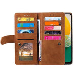 Compatible with Samsung Galaxy A26 5G Phone Case, PU Leather Zipper Wallet with 9 Card Slots, Brown