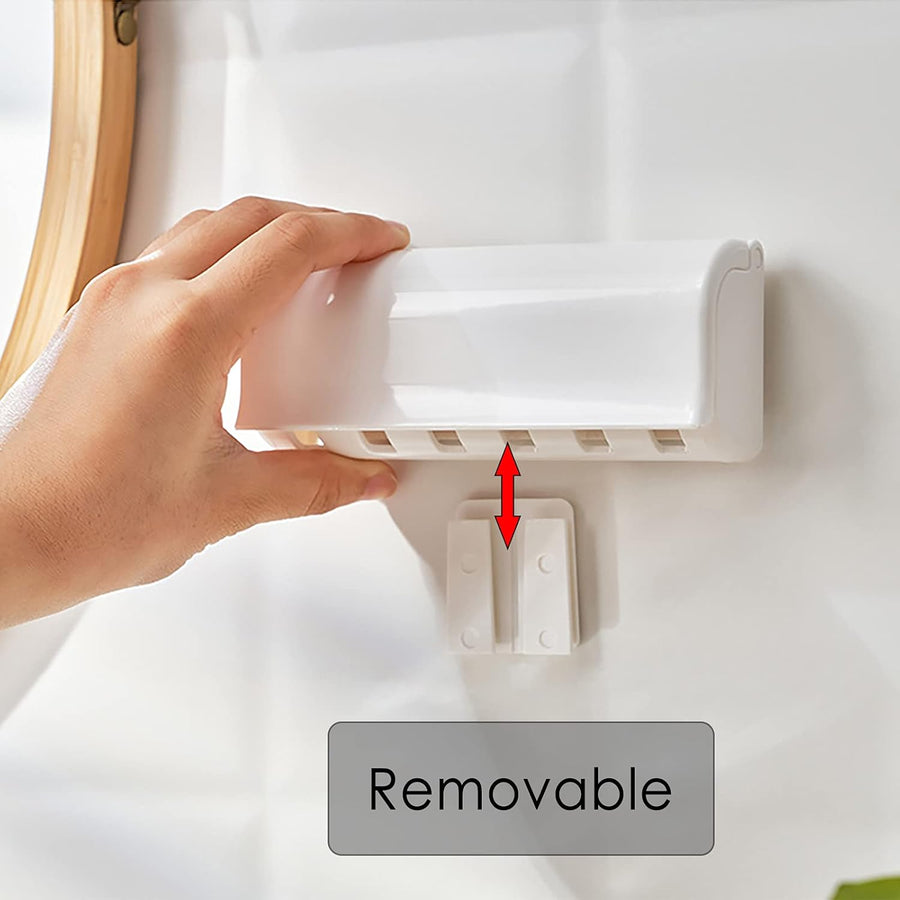 Wall-mounted toothbrush holder with 6 compartments and self-adhesive