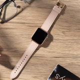Compatible with Apple Watch Leather Replacement Band Genuine Leather Apple Watch Series 9 8 7 6 5 4 3 2 1 SE Ultra 38mm 40mm 41mm Rose Gold Pink - 45-Degree Angle
