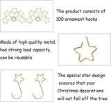 Gold Star Christmas Tree Baubles Hooks, 100 Pack for Decoration