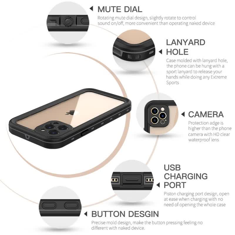 Waterproof Case for iPhone 15 14 13 12 11 XR XS Max 8 7 Pro Max Compatible with iPhone RedPepper Transparent IP68 Diving Swimming Protection with Strap