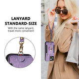 Suitable for iPhone mobile phone leather case RFID anti-theft brush ring buckle lanyard multifunctional card case Light Purple [With Leather Strap] Light Purple [With Leather Lanyard]] iPhone 15 - Front View
