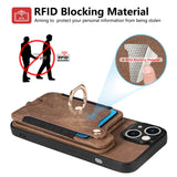 Suitable for iPhone mobile phone leather case RFID anti-theft brush ring buckle lanyard multifunctional card case Light Purple [With Leather Strap] Light Purple [With Leather Lanyard]] iPhone 15