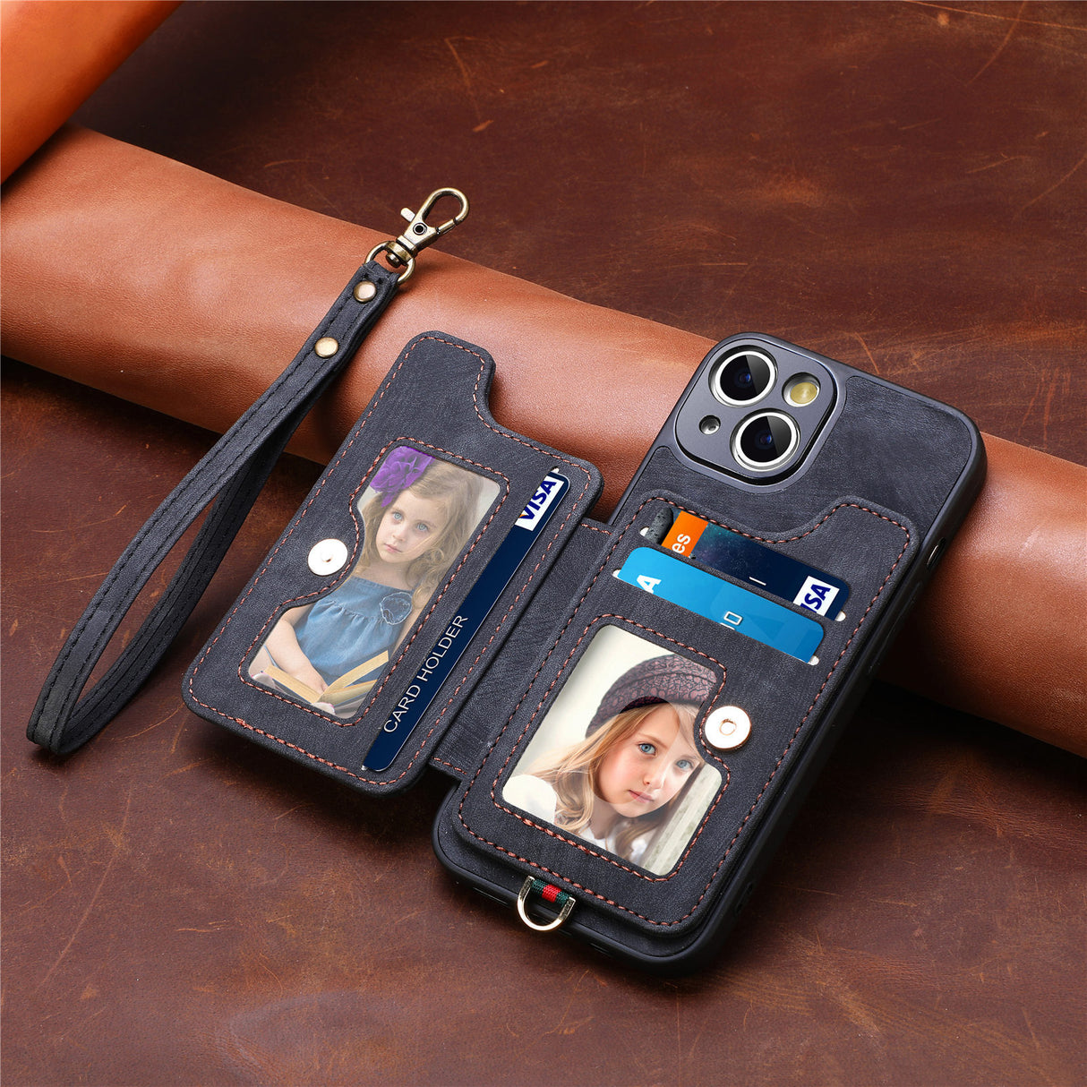 Suitable for iPhone mobile phone leather case RFID anti-theft brush ring buckle lanyard multifunctional card case Light Purple [With Leather Strap] Light Purple [With Leather Lanyard]] iPhone 15