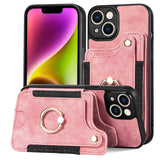 Suitable for iPhone mobile phone leather case RFID anti-theft brush ring buckle lanyard multifunctional card case Light Purple [With Leather Strap] Light Purple [With Leather Lanyard]] iPhone 15 - 45-Degree Angle