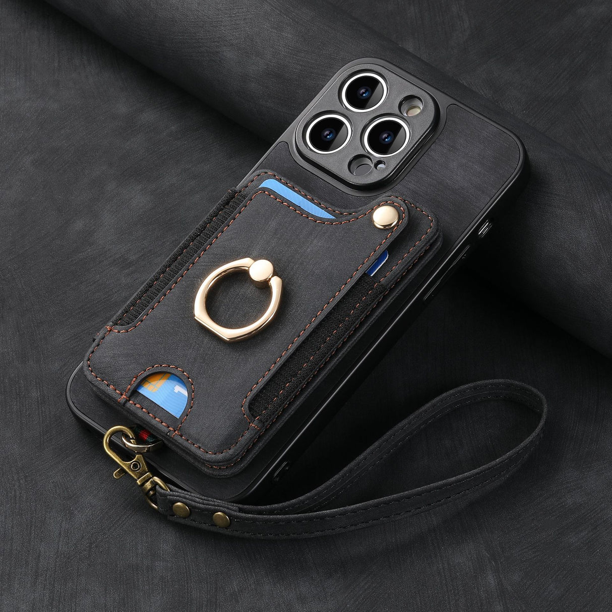 Suitable for iPhone mobile phone leather case RFID anti-theft brush ring buckle lanyard multifunctional card case Light Purple [With Leather Strap] Light Purple [With Leather Lanyard]] iPhone 15