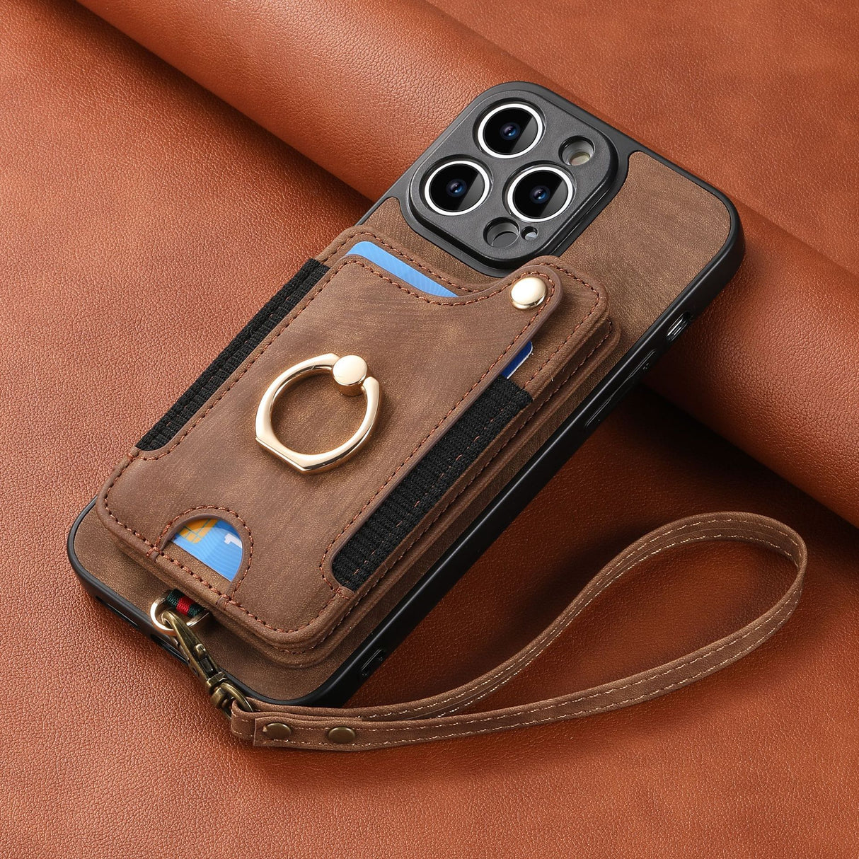 Suitable for iPhone mobile phone leather case RFID anti-theft brush ring buckle lanyard multifunctional card case Light Purple [With Leather Strap] Light Purple [With Leather Lanyard]] iPhone 15