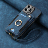 Suitable for iPhone mobile phone leather case RFID anti-theft brush ring buckle lanyard multifunctional card case Light Purple [With Leather Strap] Light Purple [With Leather Lanyard]] iPhone 15