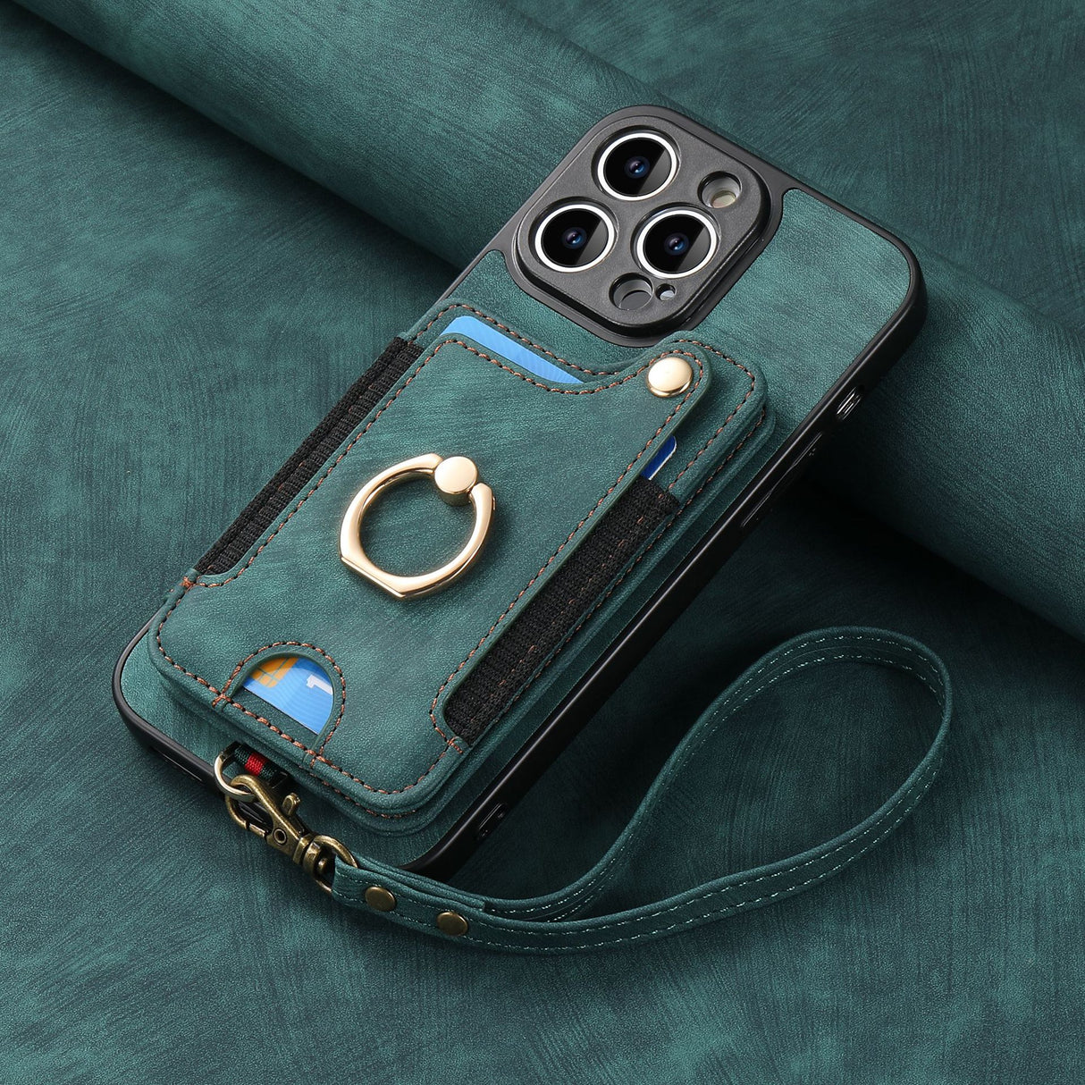 Suitable for iPhone mobile phone leather case RFID anti-theft brush ring buckle lanyard multifunctional card case Light Purple [With Leather Strap] Light Purple [With Leather Lanyard]] iPhone 15