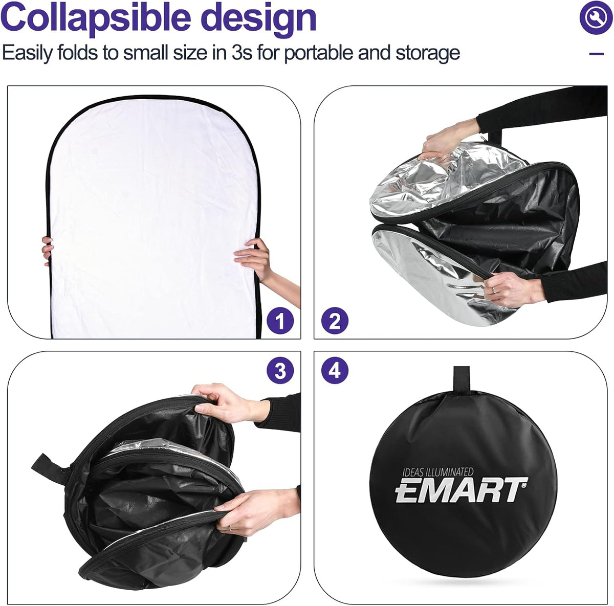 5-in-1 Foldable Light Reflector 60 x 90 cm Large Oval Portable Photo Reflector with Carrying Bag