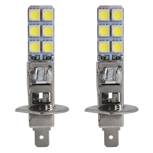 2 pcs H1 LED Headlight Bulbs Kit 6000K Super White 55W Fog Light with 12 SMD 5050 Chips