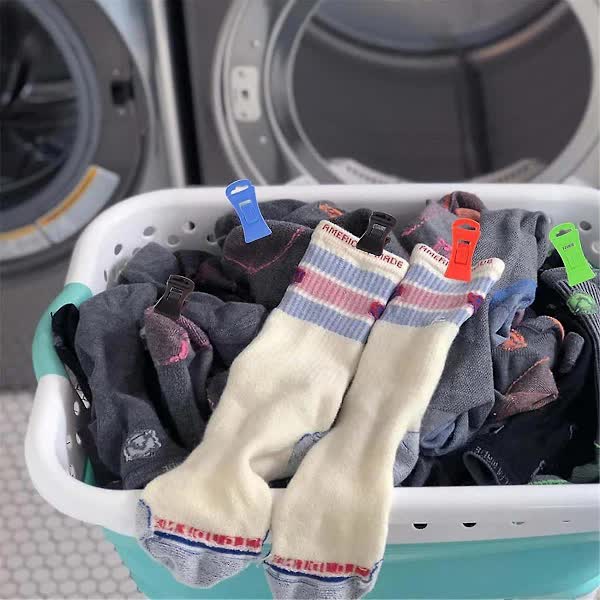 Sock Clips 60 Pack for Washing Machine and Dryer, Laundry Clips with Hooks, Sock Holder Set