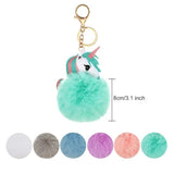 6-Pack Cute Animal Pom Pom Keychain, Faux Plush Fluffy Keychains For Girls - Front View