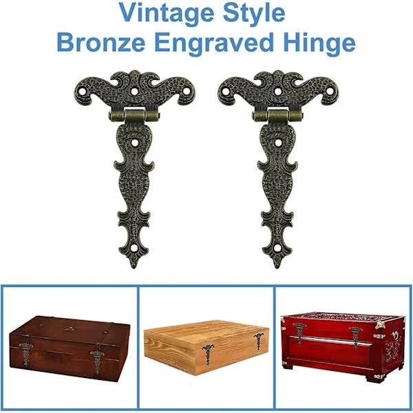 Antique Hinges Bronze Decorative Retro Carved Cabinet Hinges For Doors Cupboard Jewelry Box 6 pcs