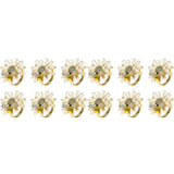 Set of 12 Daisies and Sunflowers Napkin Rings, Gold Napkin Ring Holders with Bees for Formal or Casual Dining