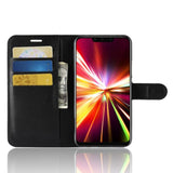 Huawei Mate 20 Lite Case Synthetic Leather Silicone Wallet Stand Cover - Black - Front View