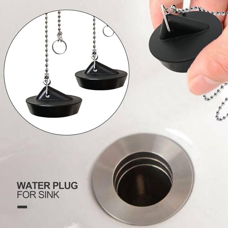 Rubber Sink Stopper with Ball Chain, Universal Stainless Steel Sink Stopper with Hook for Sink or Bathtub