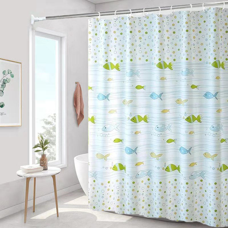 Shower curtain waterproof and mildew-resistant shower curtain fresh fish single curtain 200 width * 240 height [suspension rings included] P 200*240+ring