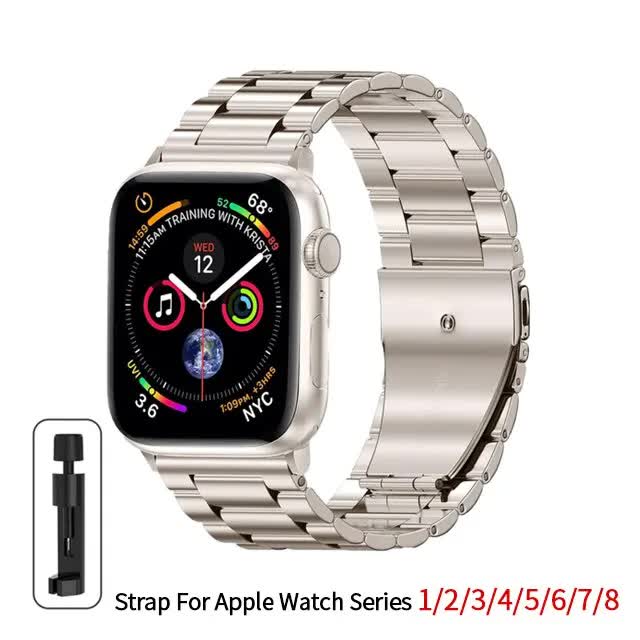 Compatible with Apple Watch Band Stainless Steel Metal Bracelet Series 9 8 7 6 5 49mm 45mm 44mm 42mm Starlight