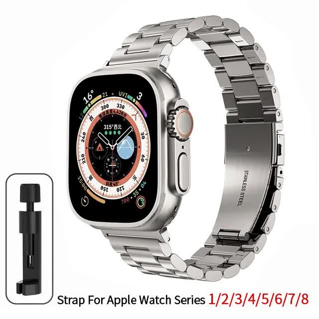 Compatible with Apple Watch Band Stainless Steel Metal Bracelet Apple Watch Series 9 8 7 6 5 49mm 45mm 44mm 42mm Titanium Color
