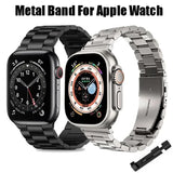 Stainless Steel Band Compatible with Apple Watch Series 9 8 7 6 5 49mm 45mm 44mm 42mm Black Metal Bracelet - Front View