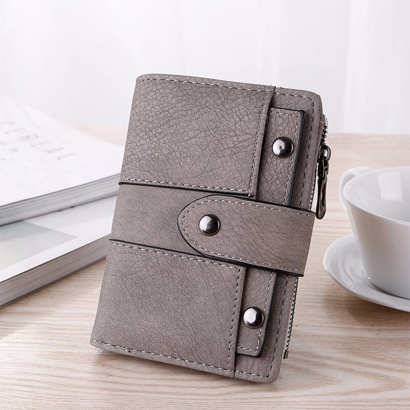 Leather Card Holder Wallet for Women Foldable Small Black Wallet