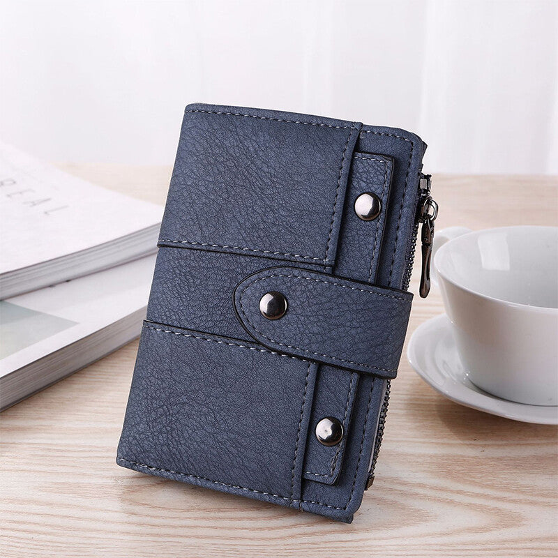 Leather Card Holder Wallet for Women Foldable Small Black Wallet