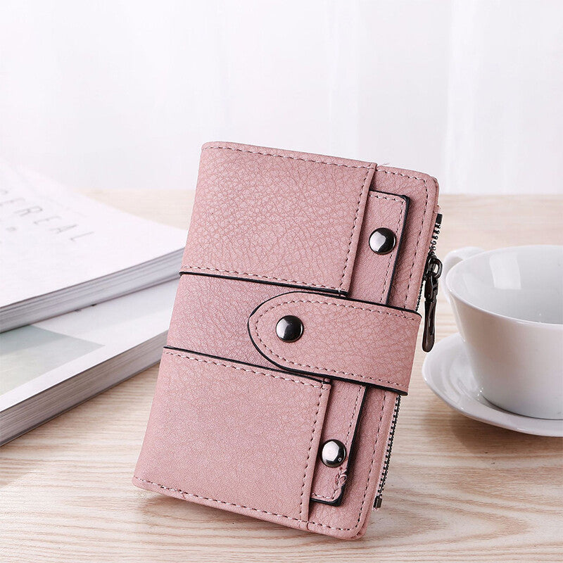 Leather Card Holder Wallet for Women Foldable Small Black Wallet