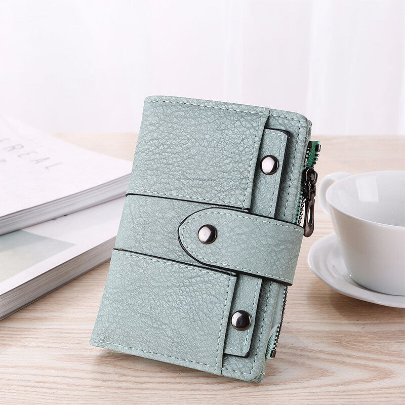 Leather Card Holder Wallet for Women Foldable Small Black Wallet