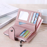 Leather Card Holder Wallet for Women Foldable Small Black Wallet