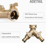 2-way brass tap connector, with single valves, yellow - Front View
