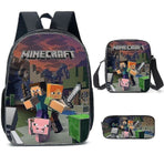 Minecraft-themed school bags for elementary and middle school students, Minecraft game peripheral backpack three-piece set K