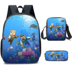 Minecraft-themed school bags for elementary and middle school students, Minecraft game peripheral backpack three-piece set K