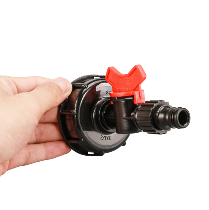 Accessories for 1000L IBC tanks: Adapter cap + 4-point butterfly faucet + black nipple (Teflon tape included)