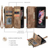 Compatible with Samsung Galaxy Z Fold 3 Case, Samsung, Retro Wallet Design, Card Slots, Magnetic Stand \u0026 Strap